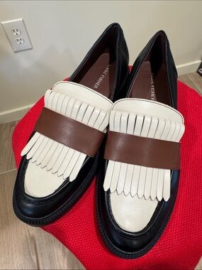 Marc Fisher Black, White & Brown Kiltie Loafers